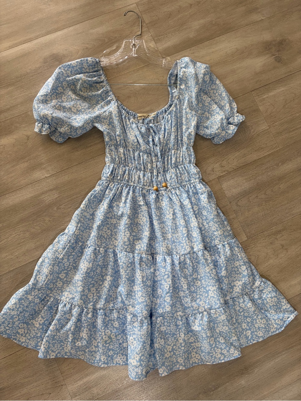 Liberty Love Blue Floral Puff-Sleeve Tiered Dress
